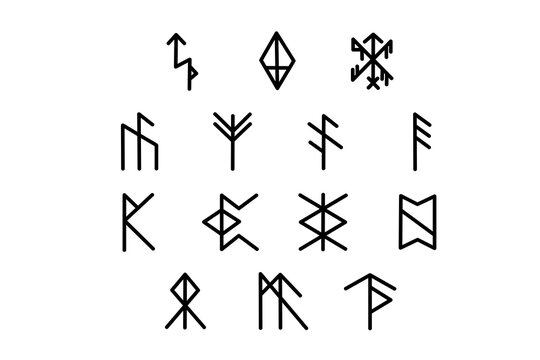 Set of Norse runes. Collection of Icelandic symbols. Viking alphabet. Celtic sign. Magic runes. 
