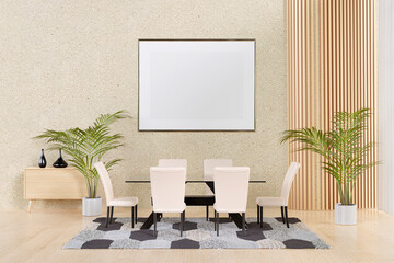 Picture wall mockup frame in a dinning room, 3d rendered illustration.
