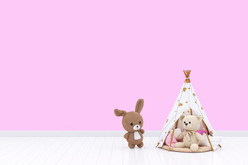 Kids playroom customizable wall mockup. 3d rendered illustration.