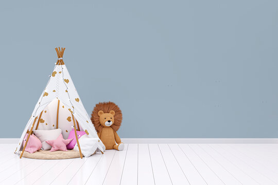 Kids Playroom Customizable Wall Mockup. 3d Rendered Illustration.