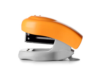 Modern orange stapler on white background