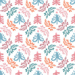 Fototapeta na wymiar Merry Christmas wreath seamless pattern Template background design with christmas floral wreath. Handdrawn holiday elements. Vector illustration