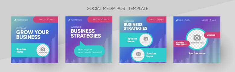 Business webinar social media post template. Background and illustration for social media banner design in vector. 