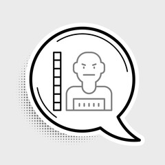Line Suspect criminal icon isolated on grey background. The criminal in prison, suspected near the board. Colorful outline concept. Vector