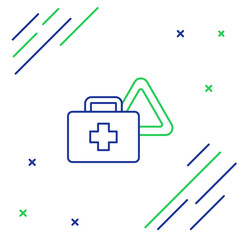 Line First aid kit and warning triangle icon isolated on white background. Must be in the car. Colorful outline concept. Vector