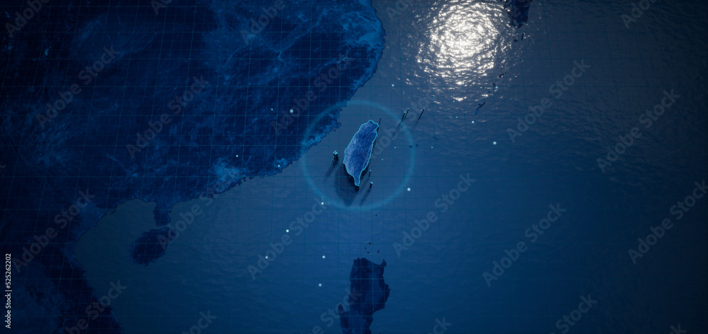 Poster abstract geometric futuristic concept 3d map of taiwan with borders as scribble, blue neon style. 3d