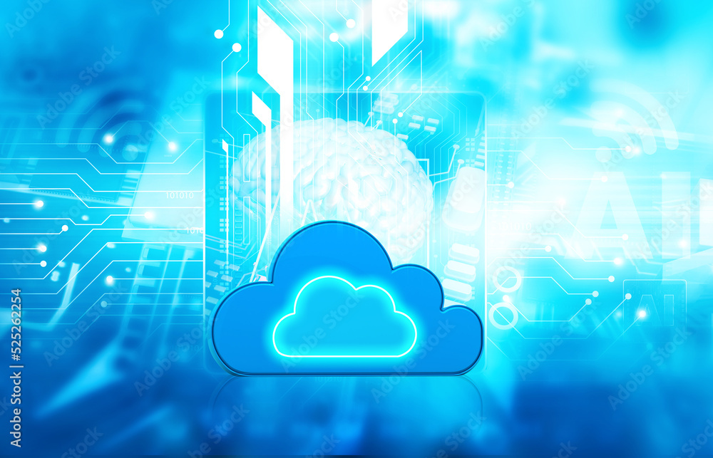 Poster cloud computing, cloud computing internet technology concept background. 3d illustration..