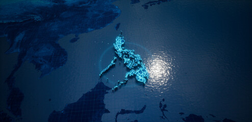 Abstract  geometric futuristic concept 3d Map of Philippines with borders as scribble,  blue neon style. 3d rendering
