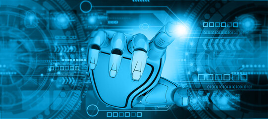 Robotic hand on futuristic technology background. 3d illustration.