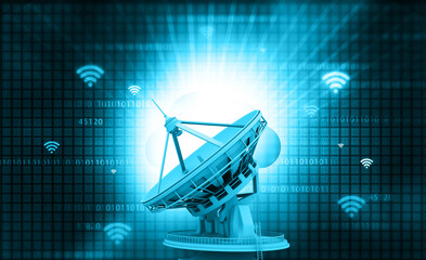 Satellite dish antenna on technology background. 3d illustration.
