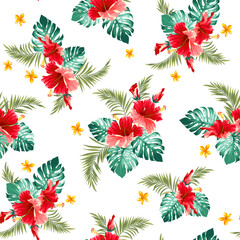 Beautiful tropical flower and plant seamless pattern,