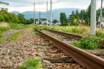Fototapeta na wymiar 田舎町の電車の線路　rail japan