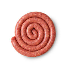 Rolled Luganega sausage. isolated white background. with clipping path.