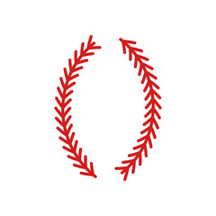 The red stitch or stitching of the baseball Isolated on white background.