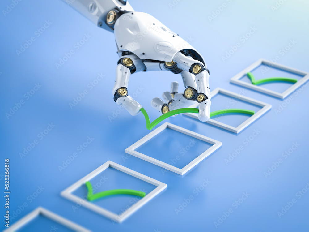Aufkleber artificial intelligence robot hand with green check mark