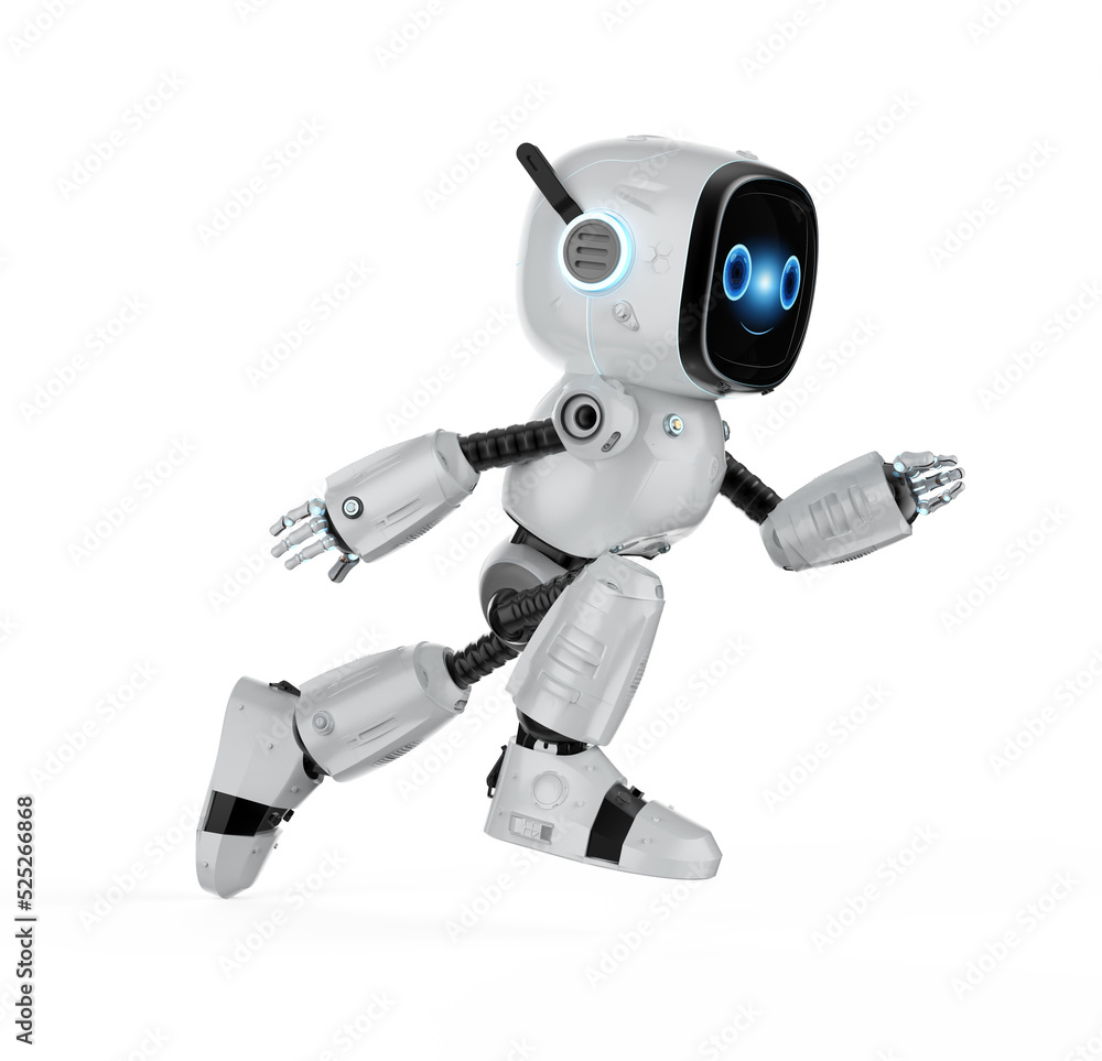 Poster small robot assistant running or jumping