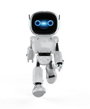 Small robot assistant walking or moving
