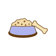 Pet food in bowl. Pet bone outline icon. Vector illustration