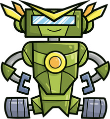 Strong green yellow robot cartoon vector