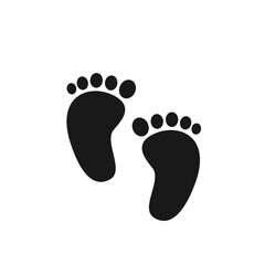 Baby footprints. Human feet standing on the ground. Isolated on white background.