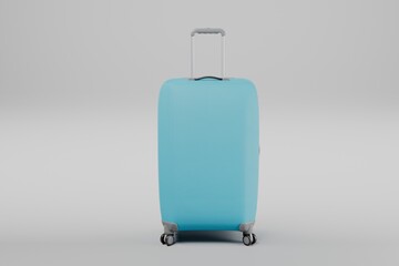 Blue travel Luggage on grey background mockup 3d render.