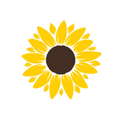 Vector yellow sunflower. Sunflower silhouette text frame Isolated on white background.