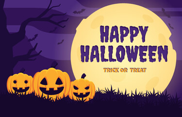 halloween background in flat style vector stock illustration. halloween party night template design.
