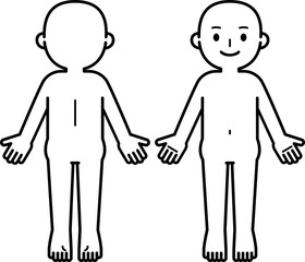 デフォルメした裸の人物の前面と背面の線画