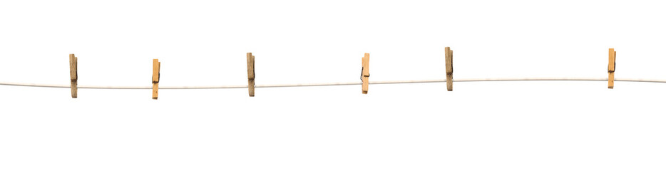 Old wooden clothespins on a rope isolated on  transparent background - Powered by Adobe
