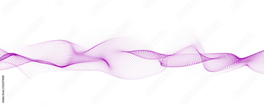Poster dynamic sound wave isolated on white background. musical particle pulsing. purple energy flow concep