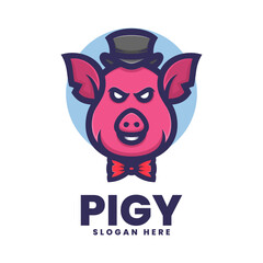 Vector Logo Illustration Pig Simple Mascot Style.