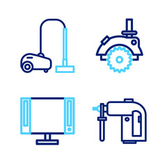 Set line Rotary hammer drill machine, Smart Tv, Electric circular saw and Vacuum cleaner icon. Vector