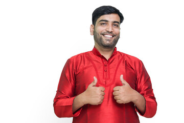 Young Male Model Smiling and thumbs up gesture.