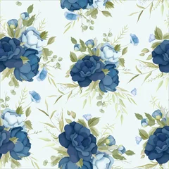 Stof per meter beautiful blue floral seamless pattern © mariadeta