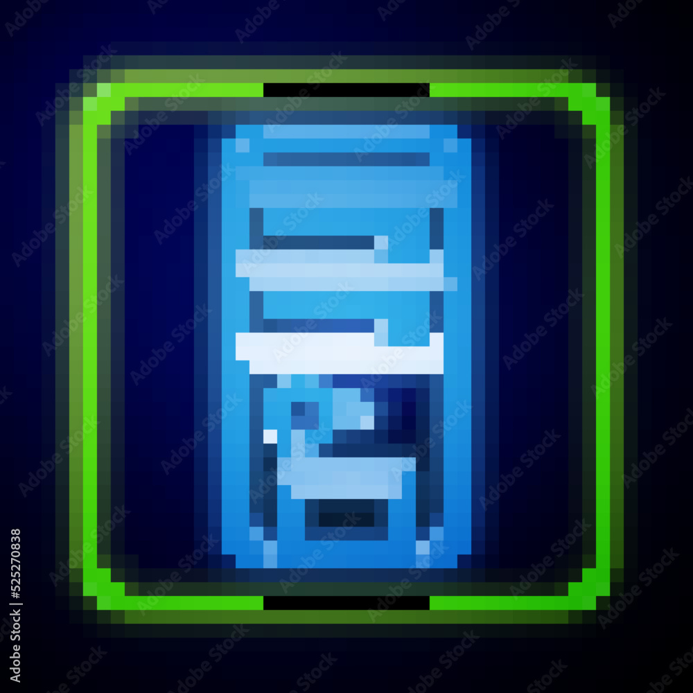 Poster glowing neon computer icon isolated on blue background. pc component sign. vector
