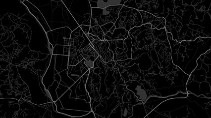 Dark black Antananarivo city area vector background map, roads and water illustration. Widescreen proportion, digital flat design.