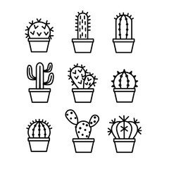 vector set cactus plant icon in black and white illustration