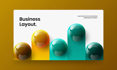 Minimalistic 3D spheres postcard template. Geometric cover design vector layout.