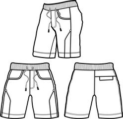 Sweat jogger pants with an elasticated drawstring waist in a relaxed style. Men's casual wear. Vector technical sketch.