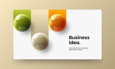 Creative 3D spheres website layout. Trendy horizontal cover vector design template.