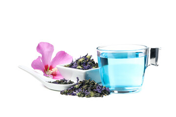 Concept of tasty hot drink, Anchan tea, isolated on white background