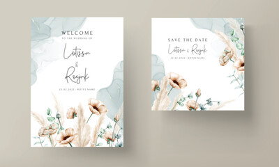 elegant bohemian wedding invitation card with hand drawn wildflowers