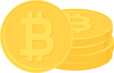 Stack of gold bitcoin coins. Cryptocurrency, digital currency, business and finance concept. Flat design illustration.	