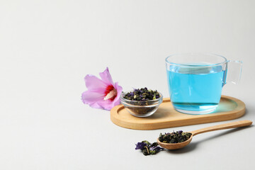Concept of tasty hot drink, Anchan tea, space for text