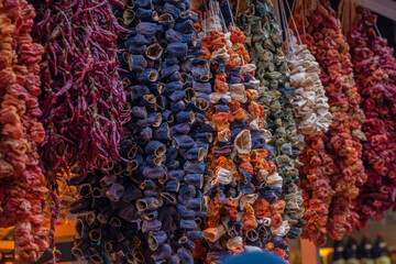 dried vegetables. eggplant, tomato, dried pepper. Edible vegetables. Turkish culture
