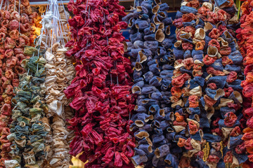 dried vegetables. eggplant, tomato, dried pepper. Edible vegetables. Turkish culture
