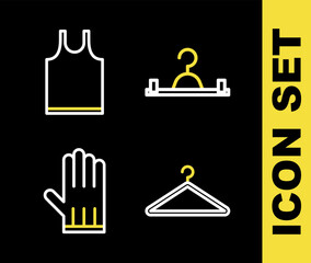 Set line Hanger wardrobe, Leather glove and Sleeveless T-shirt icon. Vector