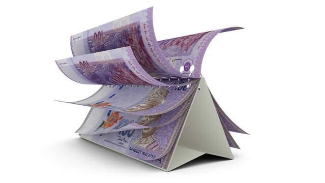 Calendar made of Malaysian Ringgit notes isolated on white background. Money calendar. spending concept. 3d rendering