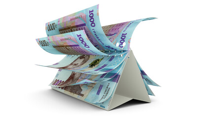 Calendar made of Ukrainian Hryvnia notes isolated on white background. Money calendar. spending concept. 3d rendering