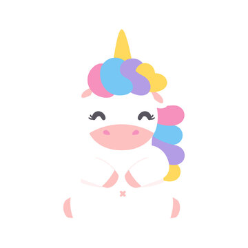 Cute unicorn horse cartoon set With a rainbow pastel shooting star Isolated on background